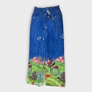 E by Eloise - Anthropologie - Artistic Blue and Green Wide Leg Women's Pants